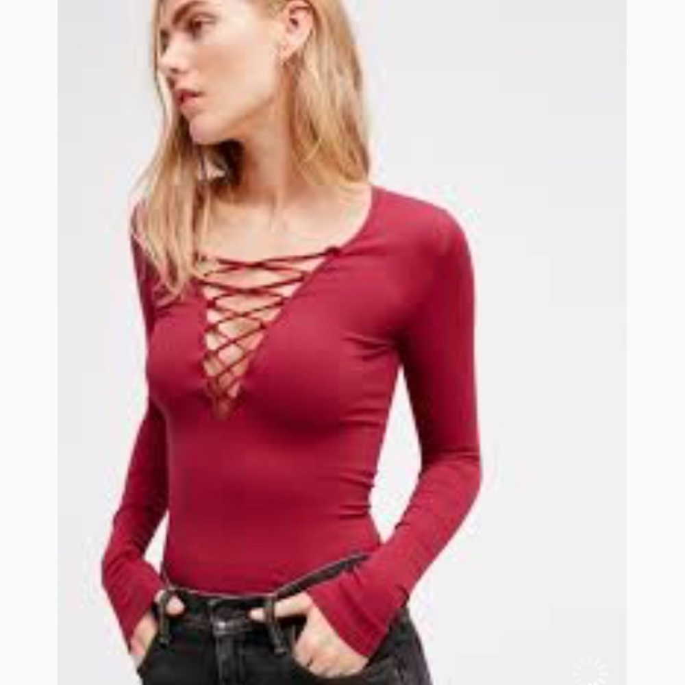 Free People Seamless Lace-up Long Sleeve Top